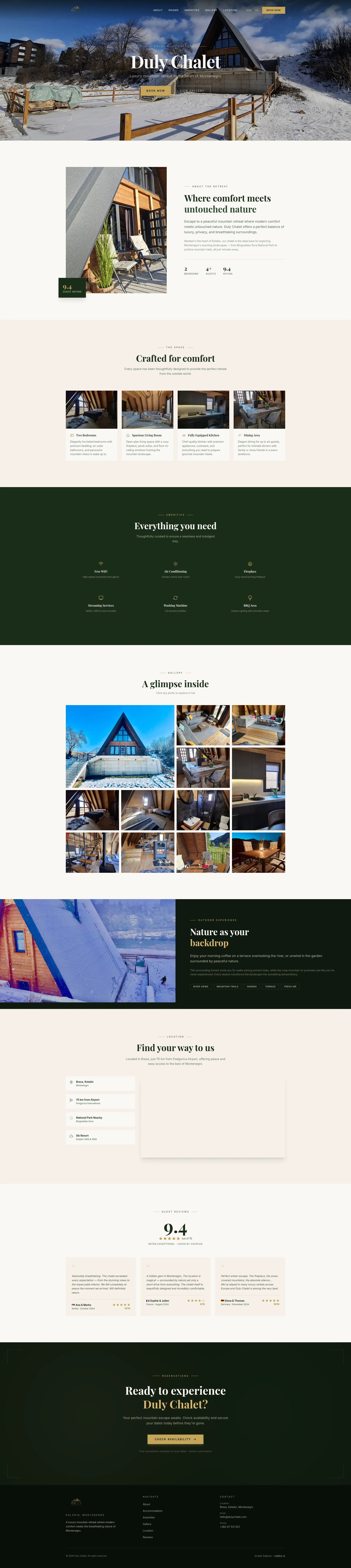 Duly Chalet — kompletan desktop prikaz sajta