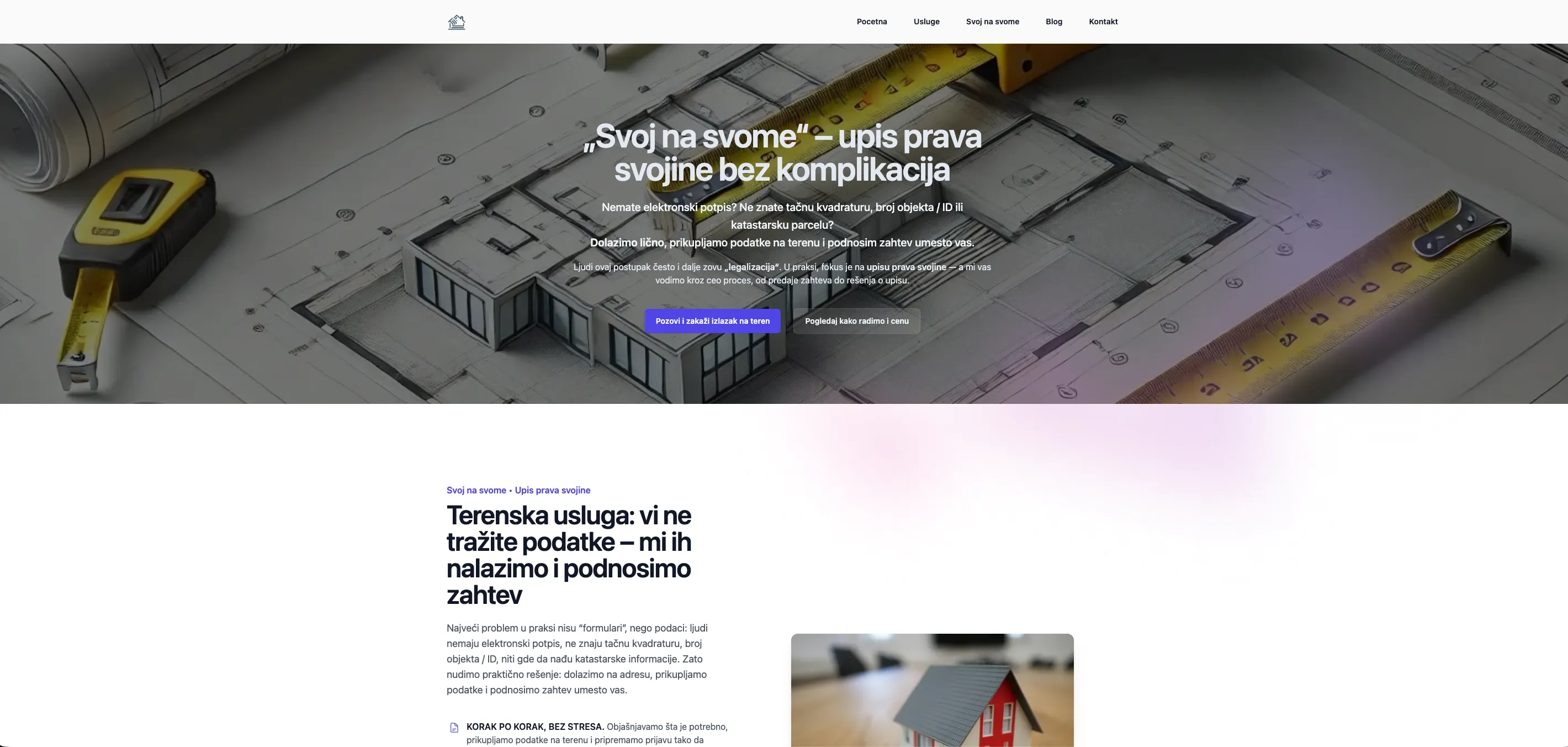 Legalizacija objekata — naslovna stranica informativnog SEO sajta