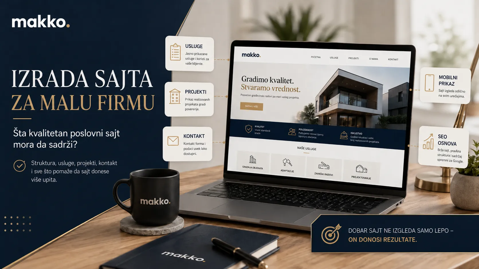 Prikaz kvalitetnog poslovnog web sajta za malu firmu