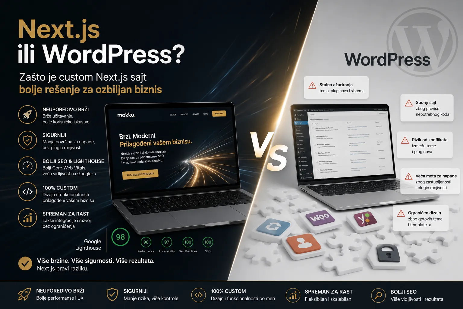 Poređenje Next.js i WordPress rešenja za izradu poslovnog sajta